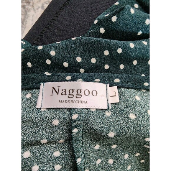 Naggoo Wrap Midi Dress Green Dots V Neck Short Sleeve Ruffle Women’s Large LG - Picture 9 of 10